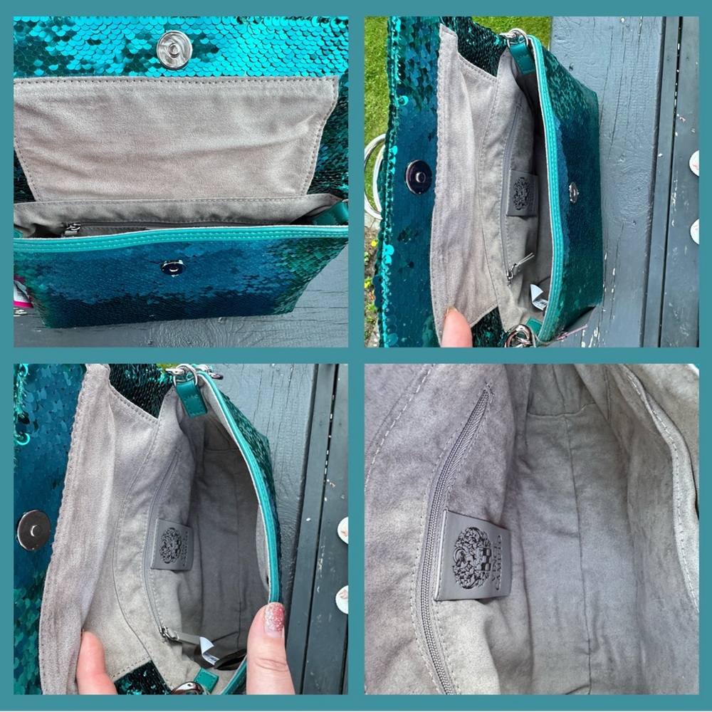 Vince Camuto sequin shoulder bag- Livy-Quetzal Teal NWT $158 Emerald Blue-Green - Picture 4 of 14